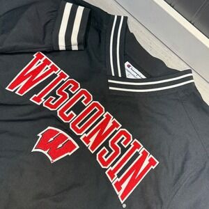 Champion Wisconsin Badgers Black Pullover V-Neck Windbreaker Sz S